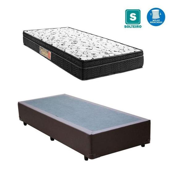 Imagem de Cama box solteiro marrom + colchão mola ensacada