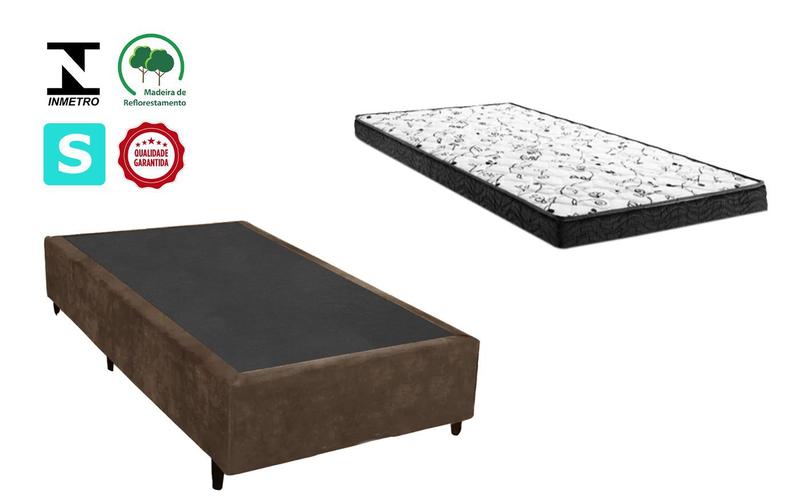 Imagem de Cama Box Solteiro Marrom Suede + Colchão Espuma D20 88x188x20