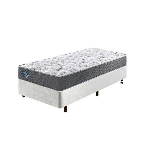 Imagem de Cama Box Solteiro Reforçado Branco 88x188x38cm e Colchão Adapto Molas Ensacadas Branco