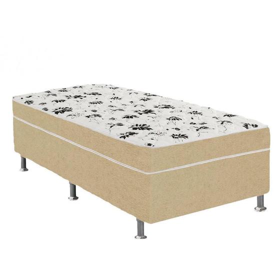 Imagem de Cama Box Solteiro Suede Bege + Colchão Solteiro Suede Bege Orto Molas Bonnel 88x188x55