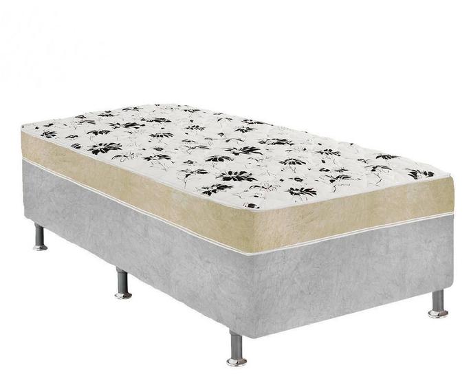 Imagem de Cama Box Solteiro Suede Cinza + Colchão Solteiro Suede Bege Orto Molas Ensacada 88x188x55