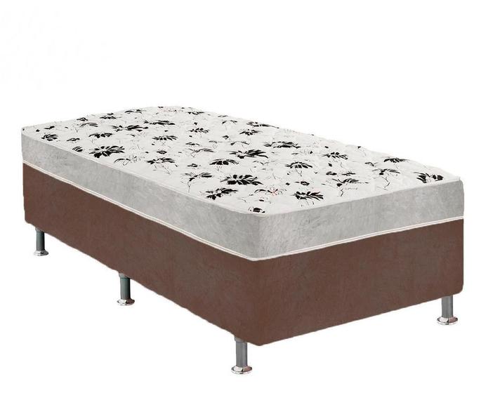 Imagem de Cama Box Solteiro Suede Marrom + Colchão Solteiro Suede Cinza Espuma 88x188x55