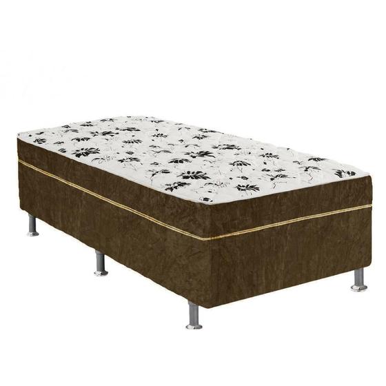 Imagem de Cama Box Solteiro Suede Marrom + Colchão Solteiro Suede Marrom Espuma 88x188x55