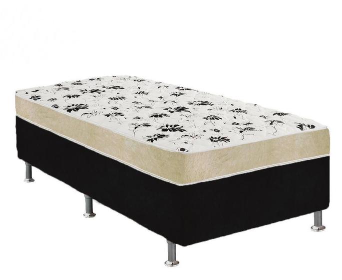 Imagem de Cama Box Solteiro Suede Preto + Colchão Solteiro Suede Bege Espuma 88x188x55