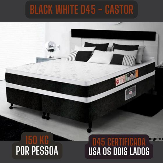 Imagem de Cama Box Super King Black White D45 - Castor - Suporta 150 Kg Por Pessoa - Dupla Face.