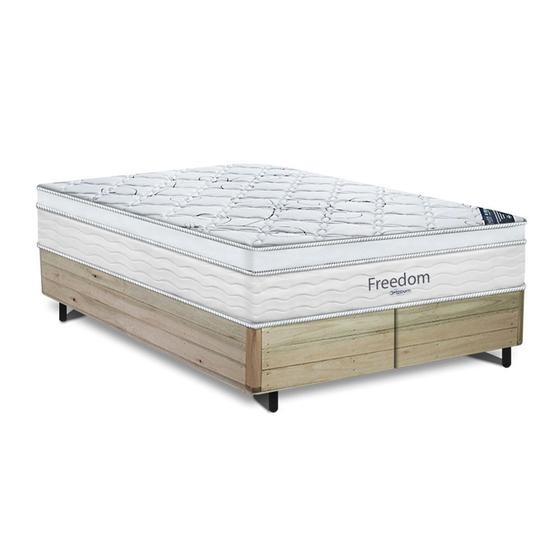 Imagem de Cama Box Super King Rústica + Colchão De Molas Ensacadas Com Pillow Top - Ortobom - Freedom 193x203x69cm