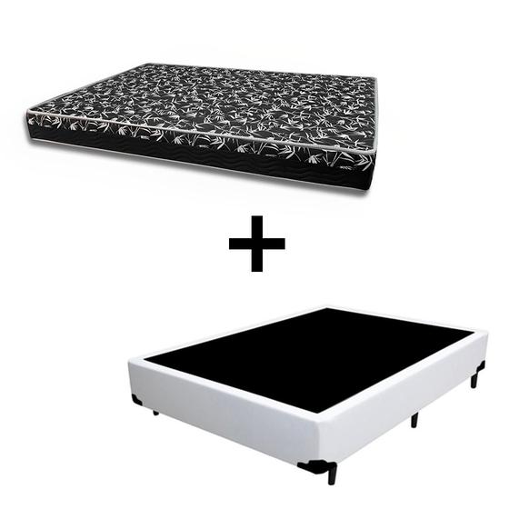 Imagem de Cama Box Viúva 128 - Tecido Sintético Branco Com Colchão Belize Bello Box - D33 Preto 57x128x188