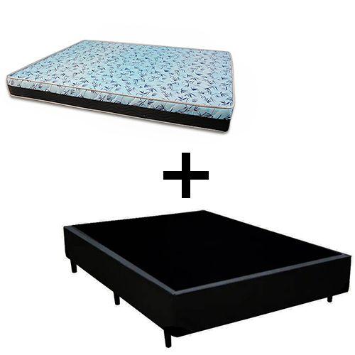 Imagem de Cama Box Viúva 128 - Tecido Sintético Preto com Colchão Berlim Bello Box - D23 Azul 57x128x188cm