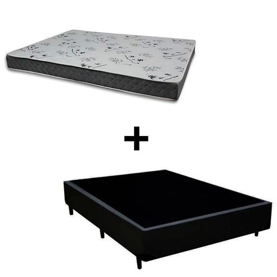Imagem de Cama Box Viúva 128 Tecido Sintético Preto Com Colchão Miller Bello Box - 100% Espuma - D33 Cinza 54x128x188