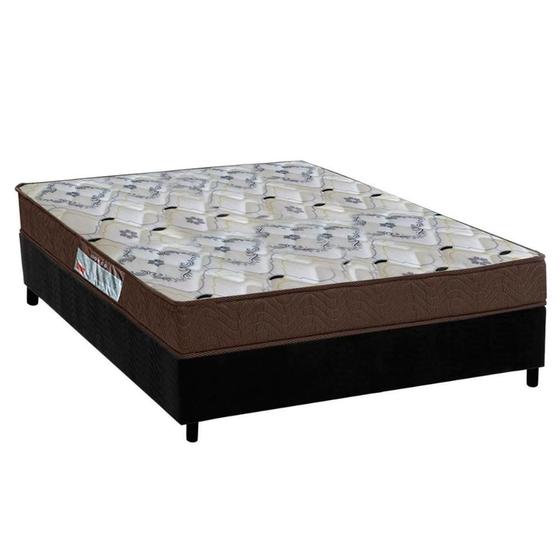 Imagem de Cama Box Viúva: Colchão Anatômico Ortobom D45/EP Fort Tech ISO 150 + Base CRC Suede Black(128x188)