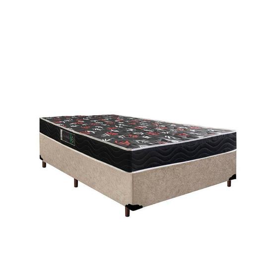 Imagem de Cama Box Viúva Colchão Espuma D28 Oriental Preto Ducci + Box Suede Bege (54x128x188)