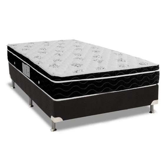 Imagem de Cama Box Viúva: Colchão Molas Bonnel Ortobom Nanolastic Physical Spring + Base CRC Suede Black(128x188)