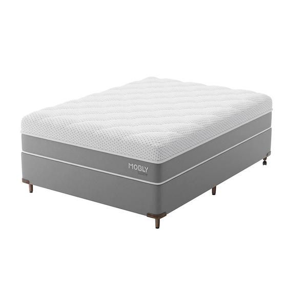 Imagem de Cama Box Viúva com Colchão Sublime Espuma Viscoelástica (32x128x188) Cinza e Branco