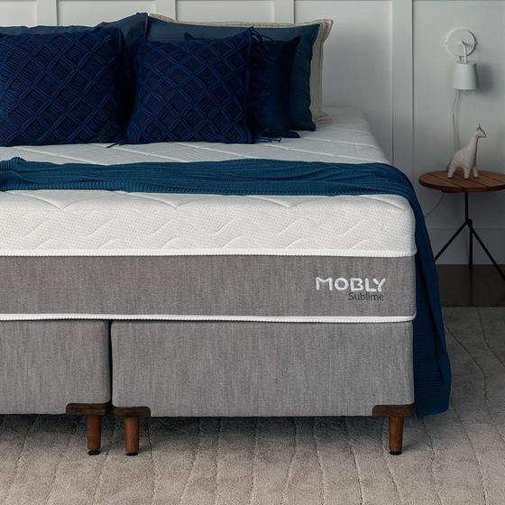 Imagem de Cama Box Viúva com Colchão Sublime Espuma Viscoelástica (32x128x188) Cinza e Branco