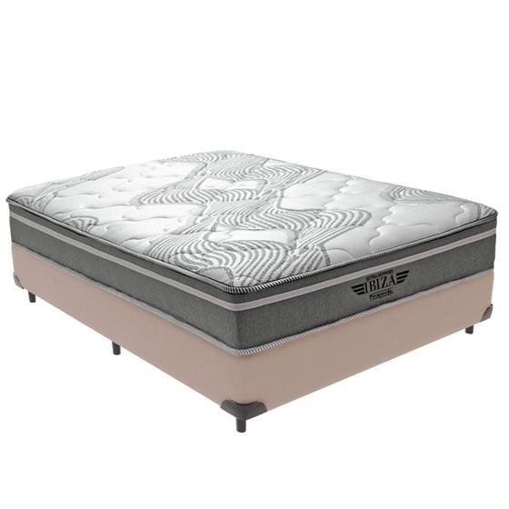 Imagem de Cama Box Viúvo Bege e Colchão Ibiza Molas V-Tech 128x188x22