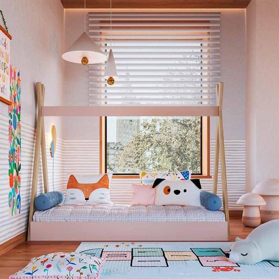 Imagem de Cama Cabana Infantil Montessoriana Com Colchão 68cm x 148cm Rosa Azariah Shop Jm