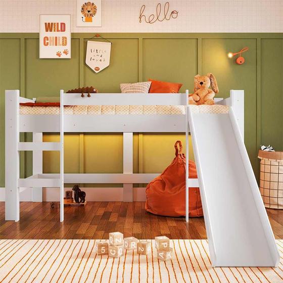 Imagem de Cama Cabana Infantil Montessoriana Com Escorregador Branco Baive Shop