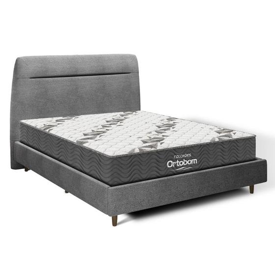 Imagem de Cama + Cabeceira Genebra Bouclé com Colchão de Espuma D33 Ortobom Airtech 100 Casal 138cm