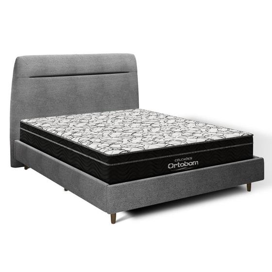 Imagem de Cama + Cabeceira Genebra Bouclé com Colchão de Espuma D45 Ortobom Airtech Ortopillow 150 Queen 158cm