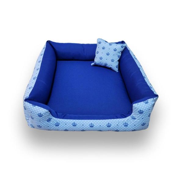 Imagem de cama cachorro gato caminha pets médios  até 10 kg cama 60x60cm lavável com ziper (azul coroa)