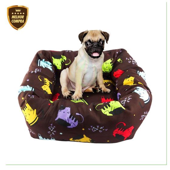 Imagem de Cama Caminha Pet Pequeno Porte Lavável 50cm x 50cm Para Cachorro e Gato Marrom Estampado