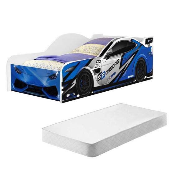 Imagem de Cama Carro Infantil Azul Full com Colchão