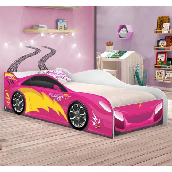 Imagem de Cama Carro Menina Rosa Solteiro Com Colchão