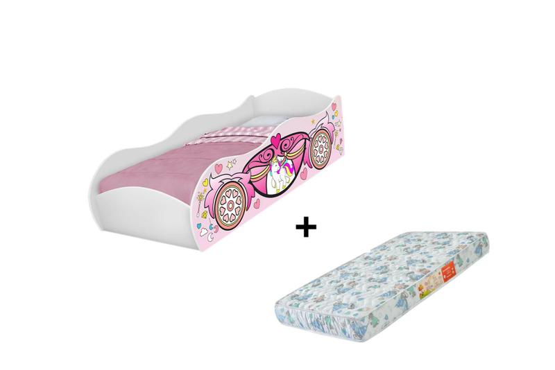 Imagem de Cama carro móveis para quarto infantil proteção lateral 100% MDF crianças meninas + colchão