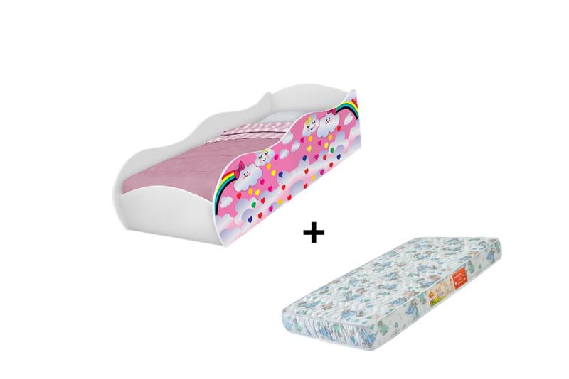 Imagem de Cama carro móveis para quarto infantil proteção lateral 100% MDF crianças meninas + colchão