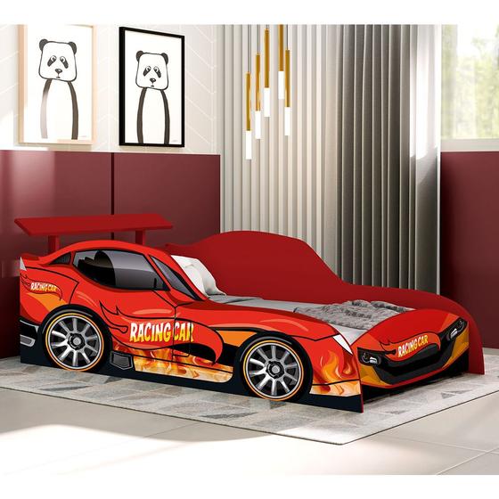 Imagem de Cama Carro Solteiro Racing Car Mdf Relampago - Vermelho