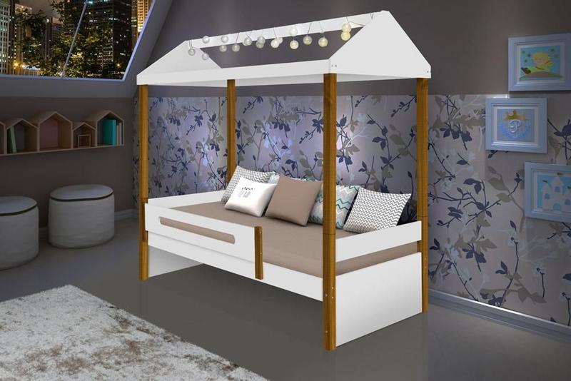 Imagem de Cama Casa Sara Branca com Cordão de Luzes LED com colchão