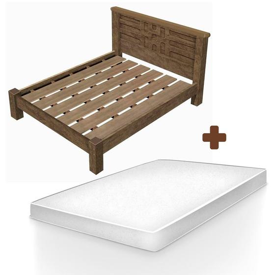 Imagem de Cama Casal 100% MDF Castanho Fosco com Colchão Casal