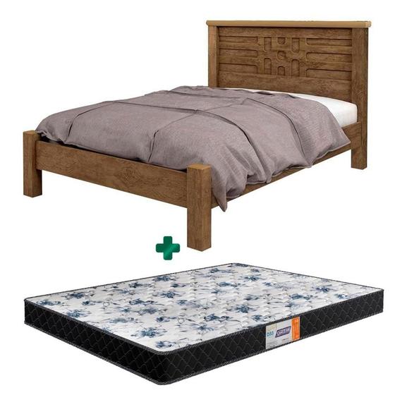 Imagem de Cama Casal 100% MDF Castanho Fosco Emily Basoto Com Colchão Gazin Casal D33 138 x 188