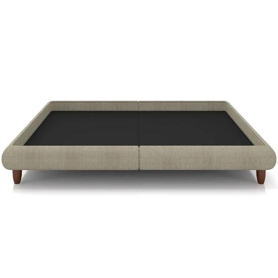 Imagem de Cama Casal Base Box 138x188cm Pés Madeira Cold P02 Veludo Bege - Mpozenato