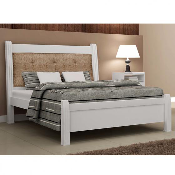 Imagem de Cama Casal Cabeceira Estofada Arez Rufato Branco/ Suede Chocolate