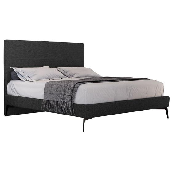 Imagem de Cama Casal com Cabeceira 145cm Pés Metálicos Elisa S05 Linho Preto - Mpozenato