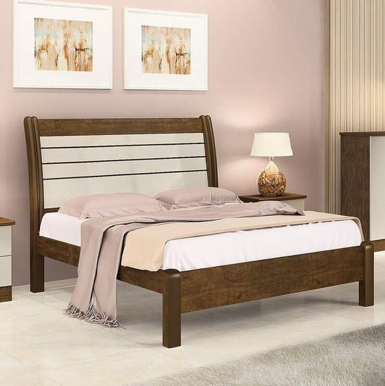 Imagem de Cama Casal com Detalhe Ripado - Esmeralda Queen-Ypê/Off White - Móveis D'Doro