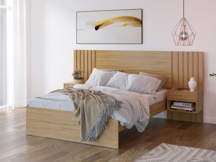 Cama Casal Com Painel Ripado e 2 Mesas de Cabeceira Milla - Camarú Menor preço em Cama Casal Com Painel Ripado e 2 Mesas de Cabeceira Milla - Camarú