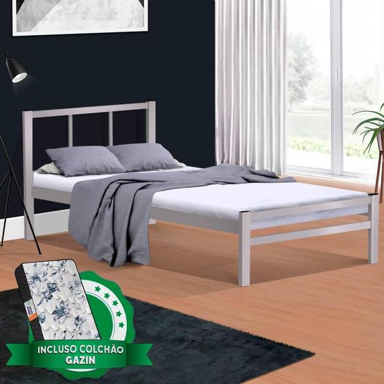 Imagem de Cama Casal De Ferro Tubular Laís Cinza Primoart Com Colchão Gazin Casal D33 138 x 188