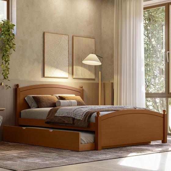 Imagem de Cama Casal de Madeira Com Cama Auxiliar Solteiro Woodstore