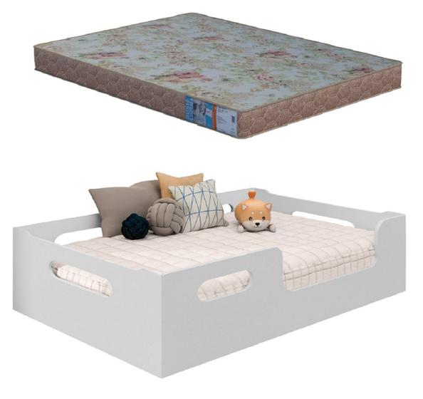 Imagem de Cama Casal Familia Montessoriana 100% Mdf + Colchão  Casal188x138 -Branca