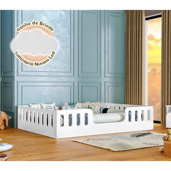 Imagem de Cama Casal Infantil Montessoriana Helo Branco Acompanha Luminária Led