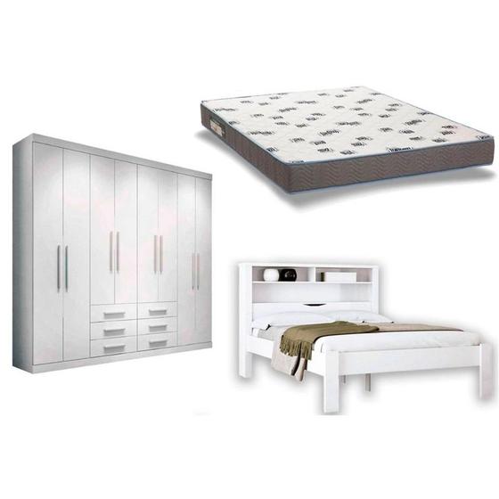 Imagem de Cama Casal Invicta + Colchão Ortobom D33 + Guarda Roupa Master 8.6 Branco