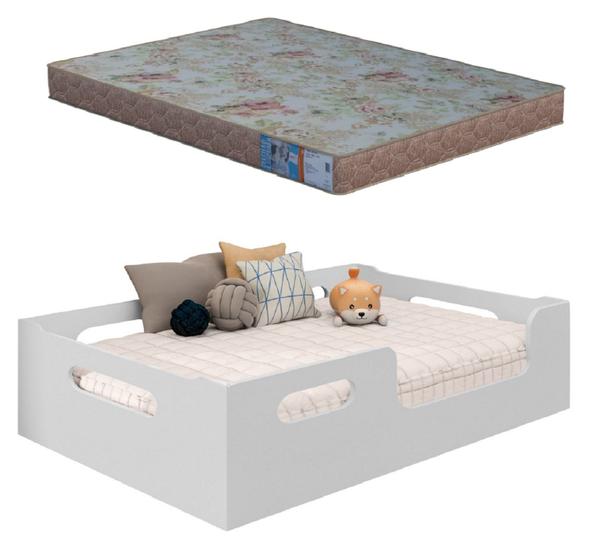 Imagem de Cama Casal Montessoriana Princesa 100% Mdf + Colchão 188x138 -Branca