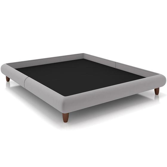 Imagem de Cama Casal Queen Base Box Pés de Madeira 176cm Otto P05 Veludo Cinza - Lyam Decor