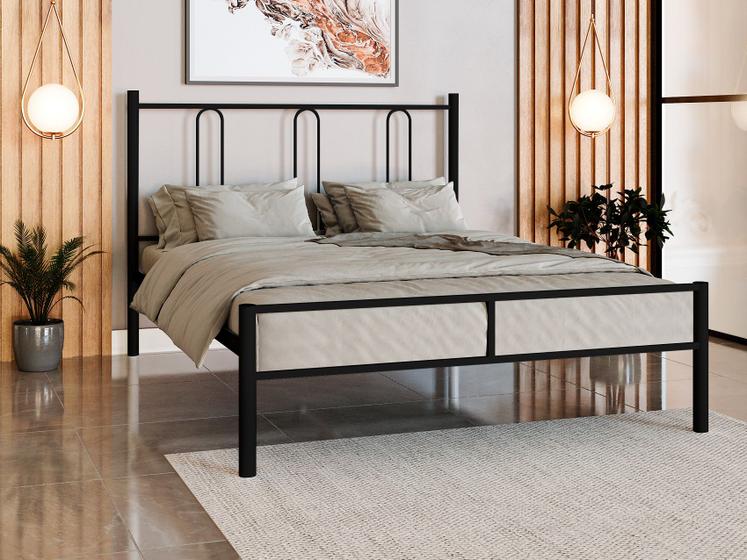 Imagem de Cama casal tubolar eloa com extrado madeira p/ colchão 188x138 -reforçada -preto