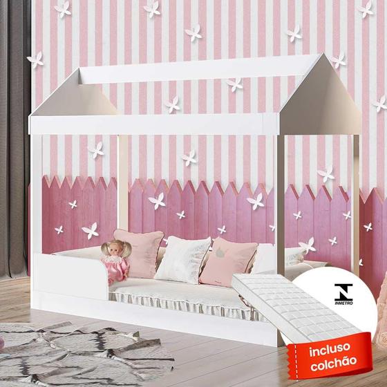 Imagem de Cama Casinha Com Colchão Infantil Montessoriana Branca Dakota Gabrielli