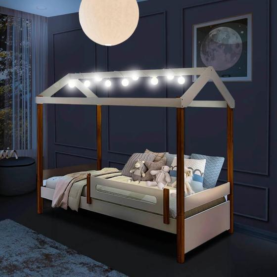 Imagem de Cama Casinha Com LED Solteiro 95 x 200 cm Branco Marrom Elô Shop JM