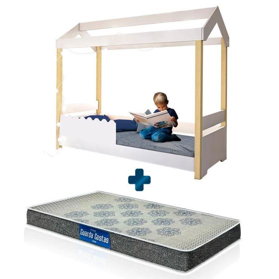 Imagem de Cama Casinha Infantil Branca Com Led Jhulia Divaloto Com Colchão Probel D20