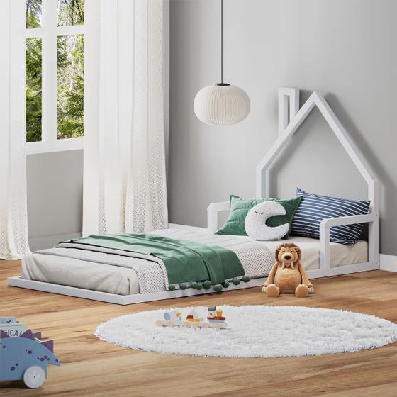 Imagem de Cama Casinha Infantil Branco Madeira Montessoriana de Chão Eloa